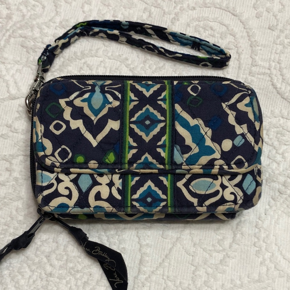 Vera Bradley Wallet Wristlet - Navy and Lime Pattern Multi Compartments